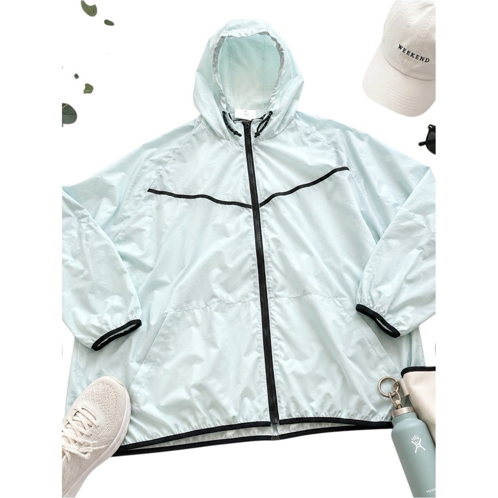Distortion Light Aqua Hooded Windbreaker Jacket NWT Men's 4XL Full Zip Coat PLUS
